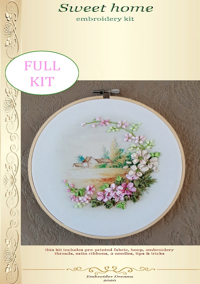 Ribbon embroidery kit beginner Do it yourself Hand embroidery Etsy