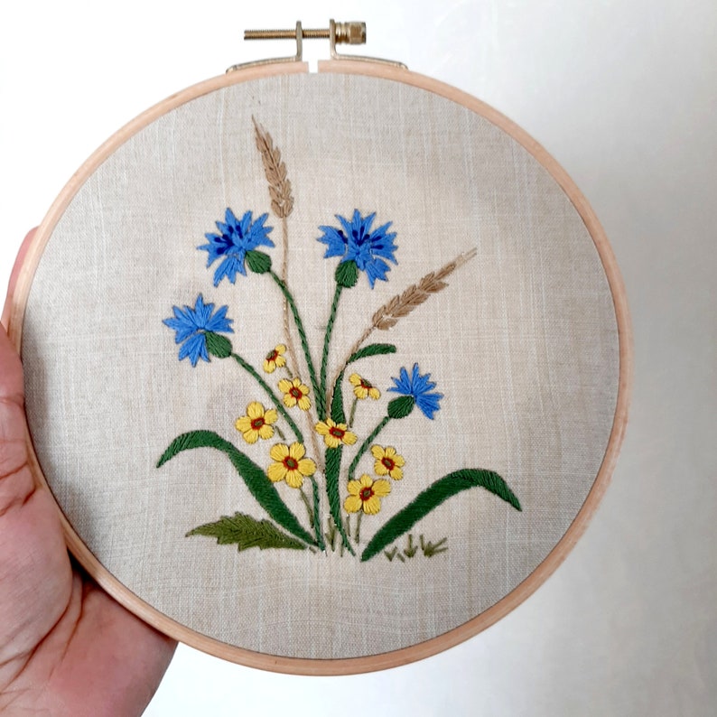 Cottagecore room decor Embroidery cornflower | Etsy