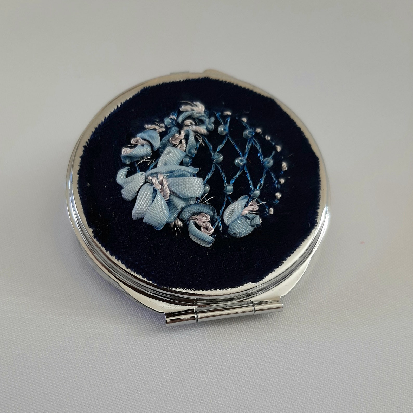Finished embroidery compact mirror Floral pocket mirror Etsy