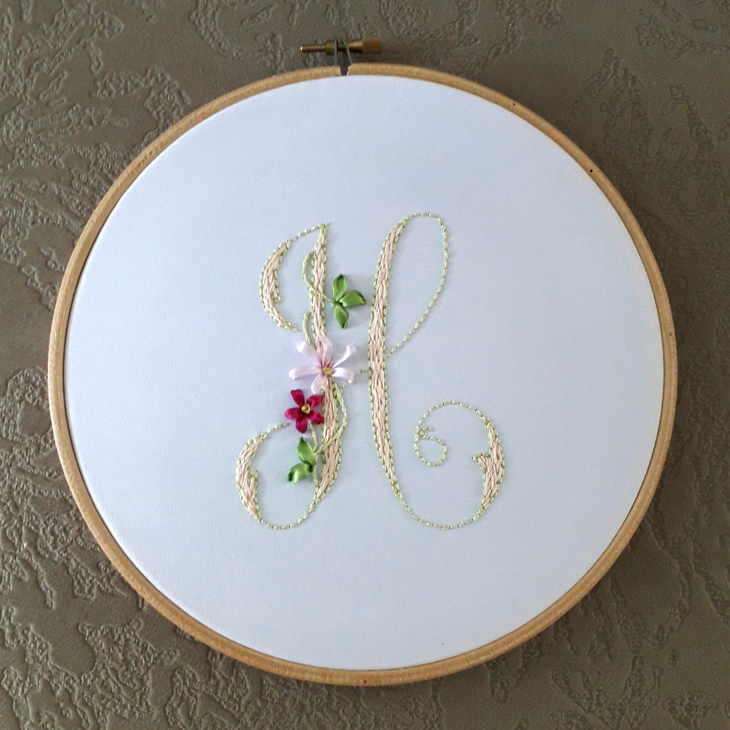 Hand embroidery art PDF Alphabet Floral monogram letter H Etsy