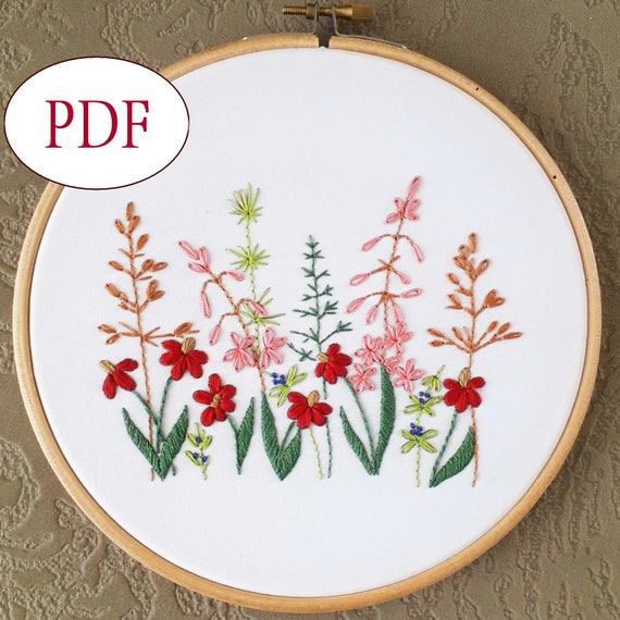 Wild Flower Pdf Botanical Pattern Hand Embroidery DIY Etsy