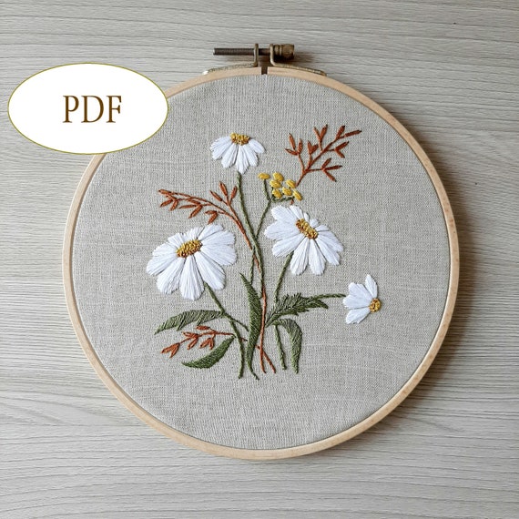 Wild flower daisies pdf hand embroidery beginner Botanical | Etsy