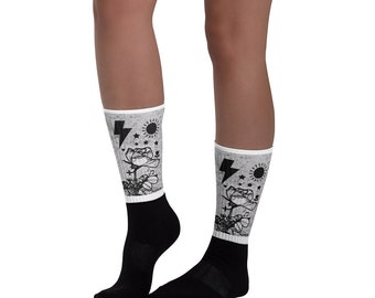 Rose Socks punk rock black white gray stars cute artist design hipster floral dark artsy fun