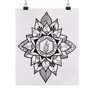 Póster de papel mate dibujado a mano con mandala 9: impresión de alta calidad, varios tamaños para decoración del hogar
