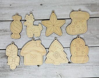 Weihnachtsornamente Färbung Kit, Weihnachts DIY Ornamente, Holzornamente zu bemalen, Kinder DIY Ornamente, Kinder Weihnachtsverzierungen, DIY Kit
