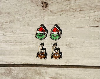 Mean One, Green One, Christmas Wooden Stud Earrings
