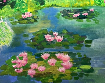 Monet's Water Lilies Garden original acrylic painting by Michele Volpe on an 18 X 24 stretched canvas