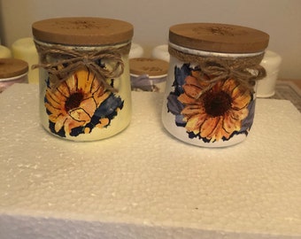 Sunflower Jars By Michele Volpe Decoupaged Oui Jars with Lids and Decorations