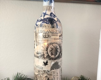 Martha's Vineyard on a Bottle by Michele Volpe Decoupaged Wine Bottle