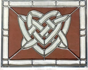 Celtic Knot Heart Stained Glass Panel Wedding / Anniversary Gift