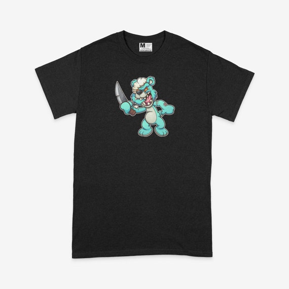 Crazy Psycho Zombie Bear T shirt Black Unisex Tee