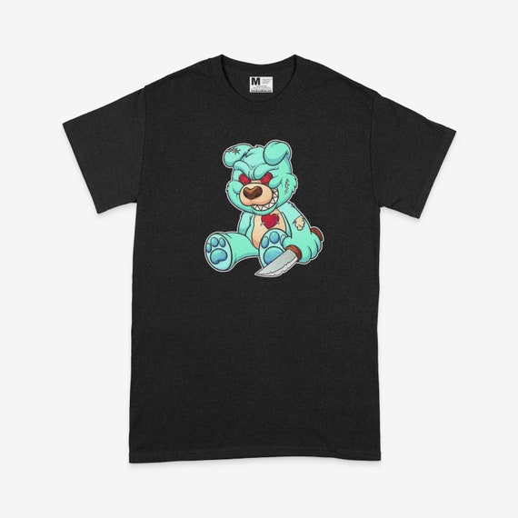 Crazy Psycho Zombie Bear T shirt Black Unisex Tee