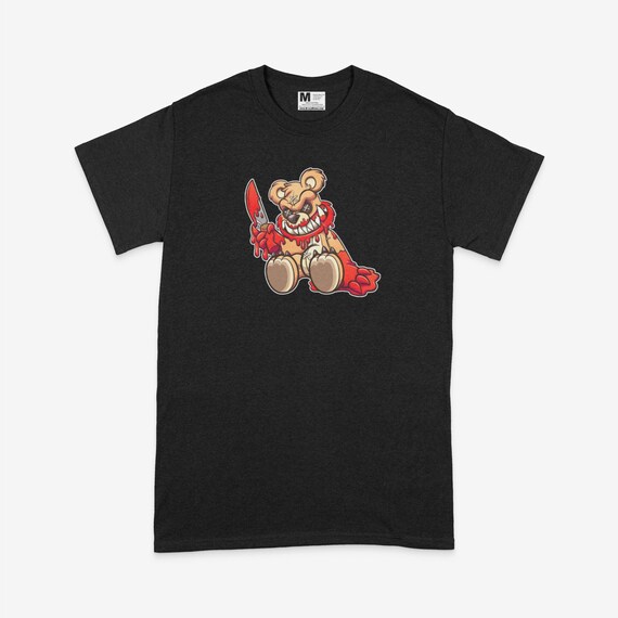 Crazy Psycho Zombie Bear T shirt Black Unisex Tee