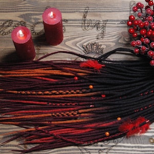Dreadlocks de lã com ponta dupla e ponta única, preto, vermelho, bordô, laranja, ombré, merino