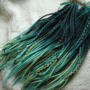 Green wool double ended single ended dreads light green, salad dreads, mint dreads, wrapped ombre merino dreadlocks