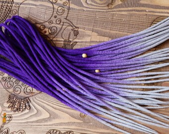 Wool double ended single ended dreads purple grey gray ombre merino dreadlocks