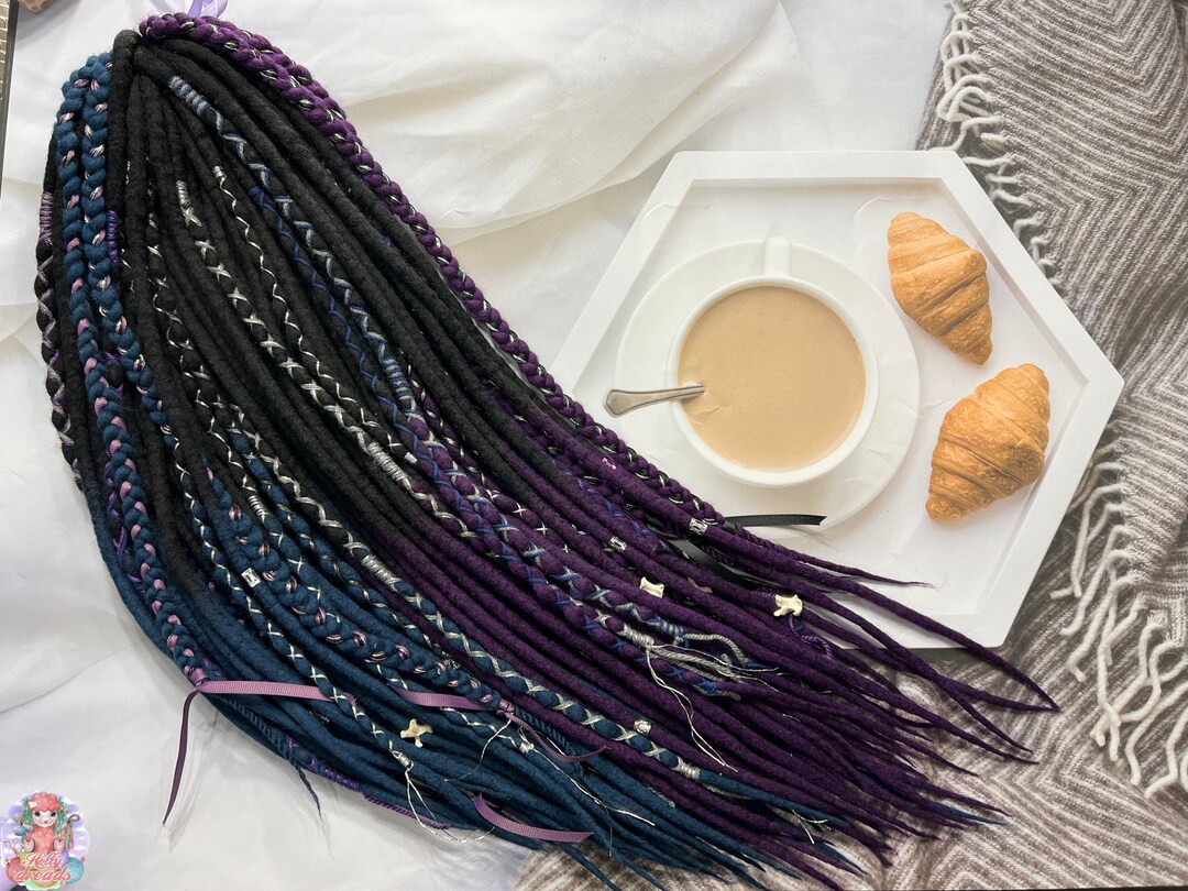 Wool Dreadlocks + Braids Ombre Black-purple, Ombre-black-blue Navy ...