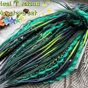Presente de aniversário Coleção de verão Dreads de lã Cachos sintéticos Tons de ilha tropical Verde Preto Lima Turquesa Dreadlocks Estilo Boho Suave