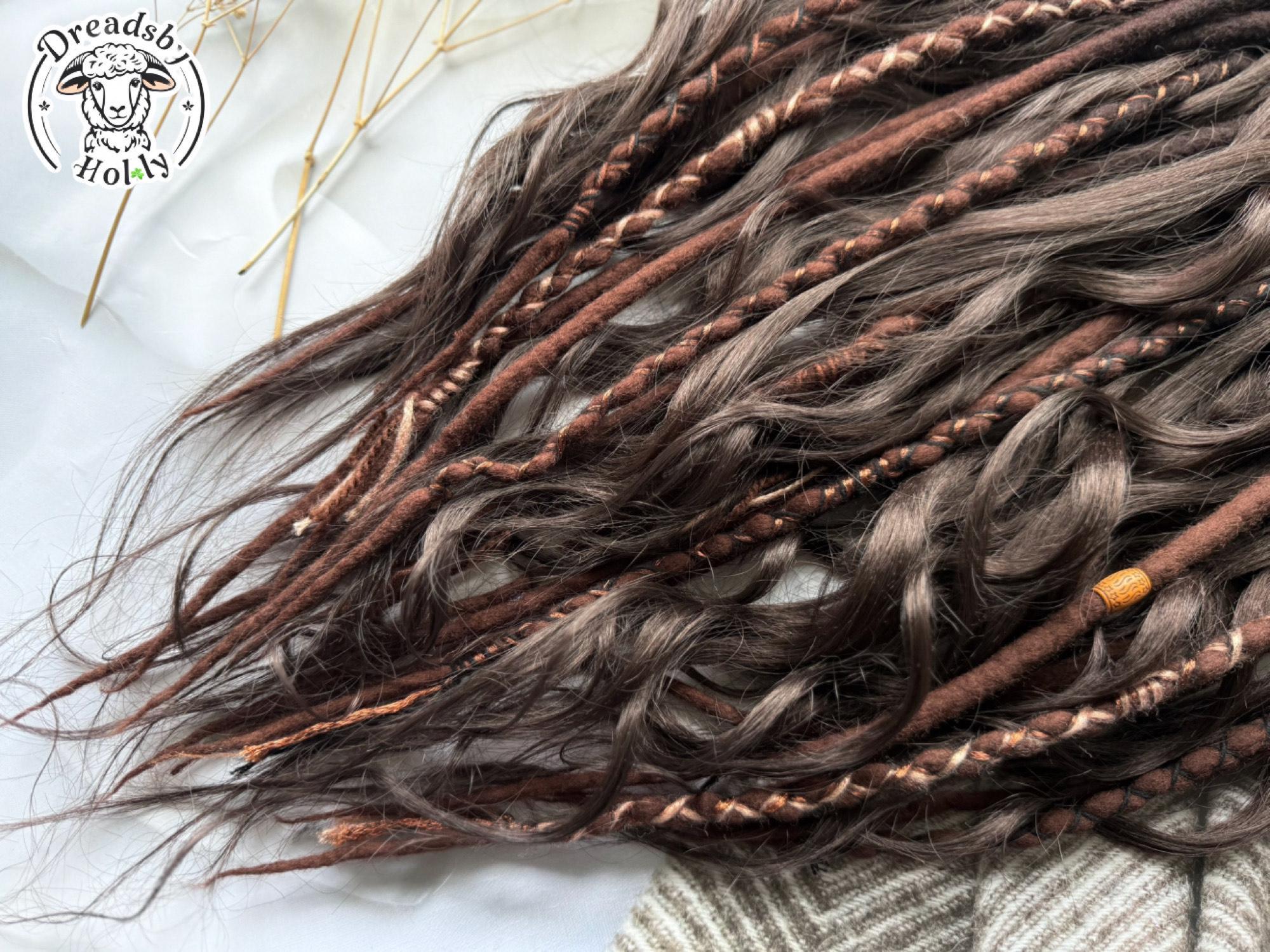 Curly set braids DE Festival blend dark brown wool dreadlock - Synthetic tips loc extensions Hippie Boho locs textured falls Hair Decor Wavy