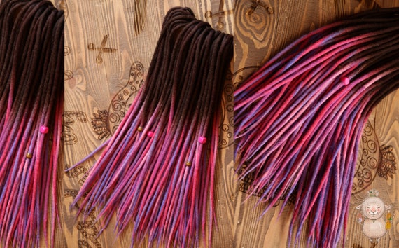Wool Double Ended Single Ended Dreads Dark Brown Pink Purple Etsy
