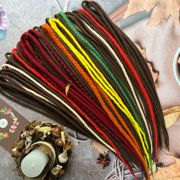 Wool double ended single ended juicy dreadlocks brown blond beige red tomato yellow green dreadlocks + braids soft merino dreadlocks boho