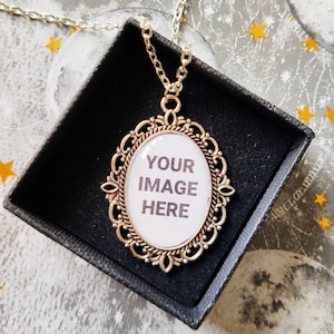 Custom Personalised Your Image Silver Cameo Charm Necklace - Any Image You Want Wedding Bride Memorial