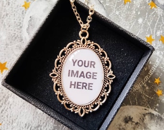 Custom Personalised Your Image Silver Cameo Charm Necklace - Any Image You Want Wedding Bride Memorial