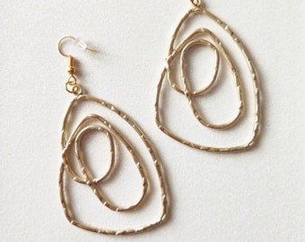 Textured Gold Dangle Earrings: Abstract Festival Statement Charms