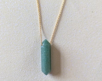 Clean Simple Dainty Green Aventurine Pendulum Stone Crystal Healing Gold Charm Necklace