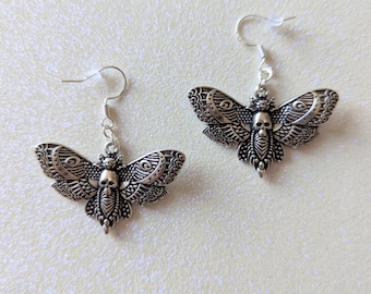 Deaths Head Hawk Moth Silver Charm Earrings