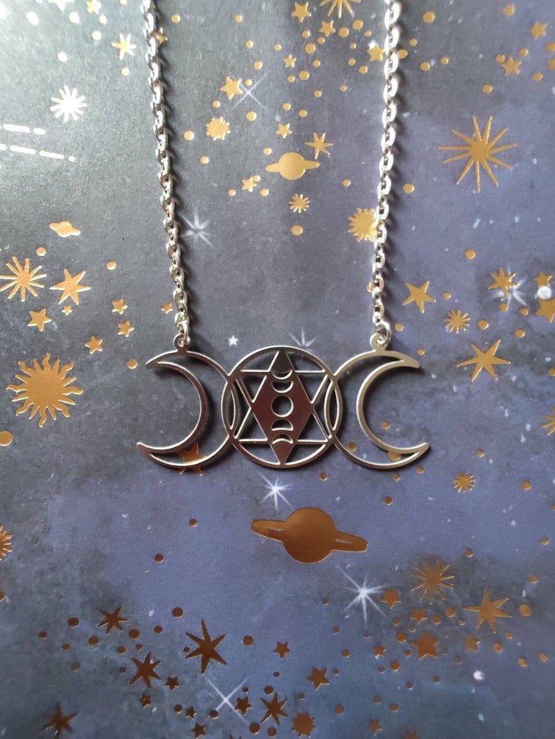 Mystic Celestial Moon Phases Star Silver Stacking Layering Charm Necklace