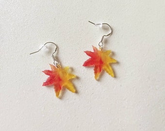 SALE Perspex Acrylic Autumn Fall Leaves Silver Charm Earrings