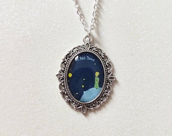Le Petit Prince Moon Stars Silver Cameo Charm Necklace