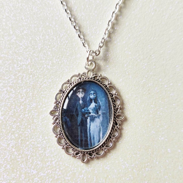 Tim Burton Corpse Bride Halloween Cameo Charm Silver Necklace