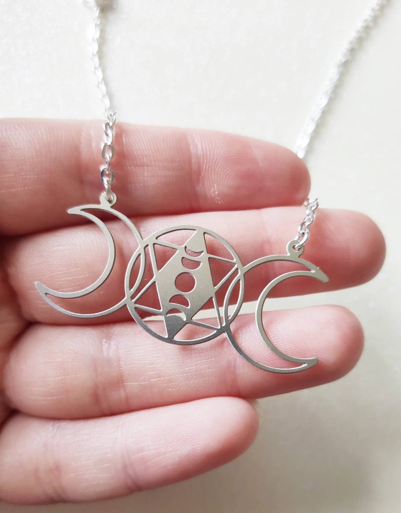 Mystic Celestial Moon Phases Star Silver Stacking Layering Charm Necklace