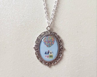Up Balloon House Inspired Silver Cameo Charm Necklace
