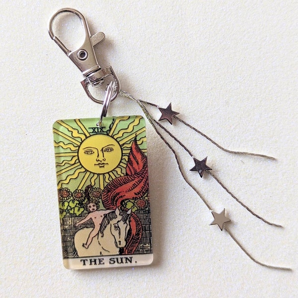 Carte de tarot mystique céleste du soleil étoiles filantes argentées porte-clés porte-clés porte-clés