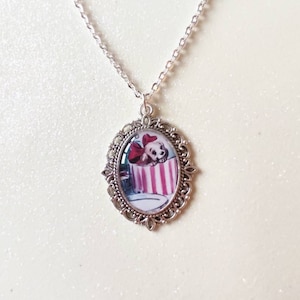 Vintage Lady and the Tramp Illustration Inspired Silver Cameo Charm Necklace