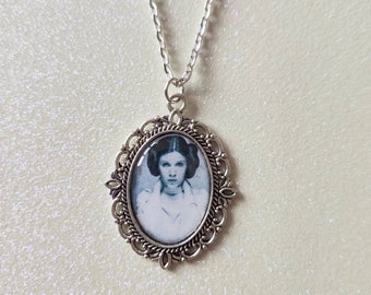 Princess Leia Carrie Fisher Inspired Silver Cameo Charm Necklace