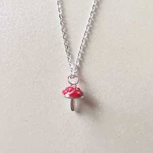 Silver 3D Red Toadstool Mushroom Charm Necklace