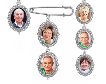Personalized Wedding Bouquet Memorial Photo Charm: Silver Brooch