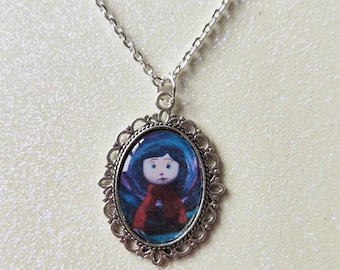 Coraline Purple Tunnel Silver Cameo Charm Necklace