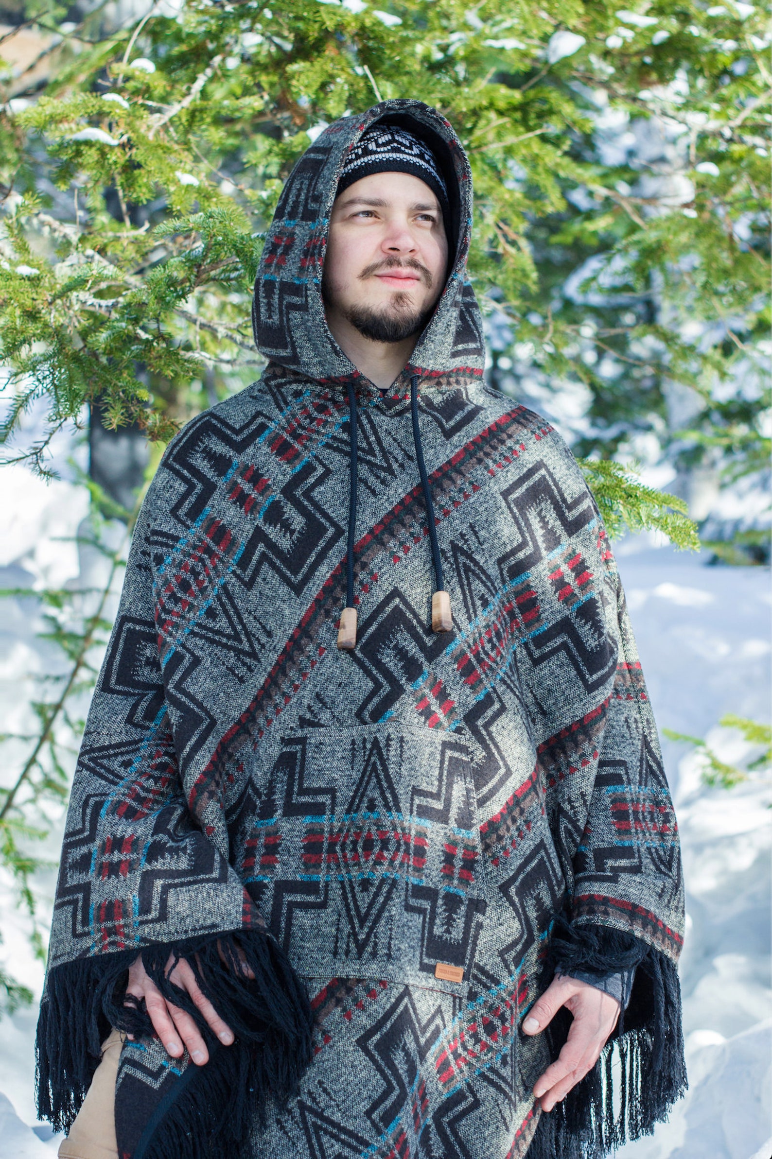 Herren Poncho Decke Mens Poncho Mode Mens Poncho Stil schwarz Etsy
