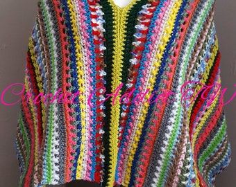 5 Designs Sz Crochet Pattern Granny Square Poncho XS-Xl Textured Poncho Poncho Pizazz Designs by Kay Meadors Ribbon Poncho
