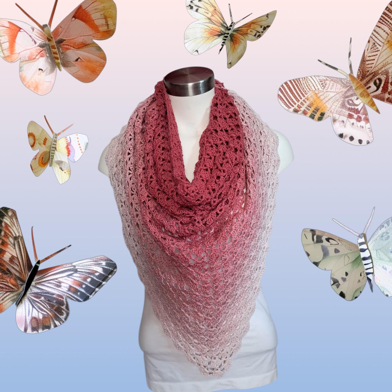 Cotton Iris Shawl - Raspberry Tresses - Fiber Spider Design