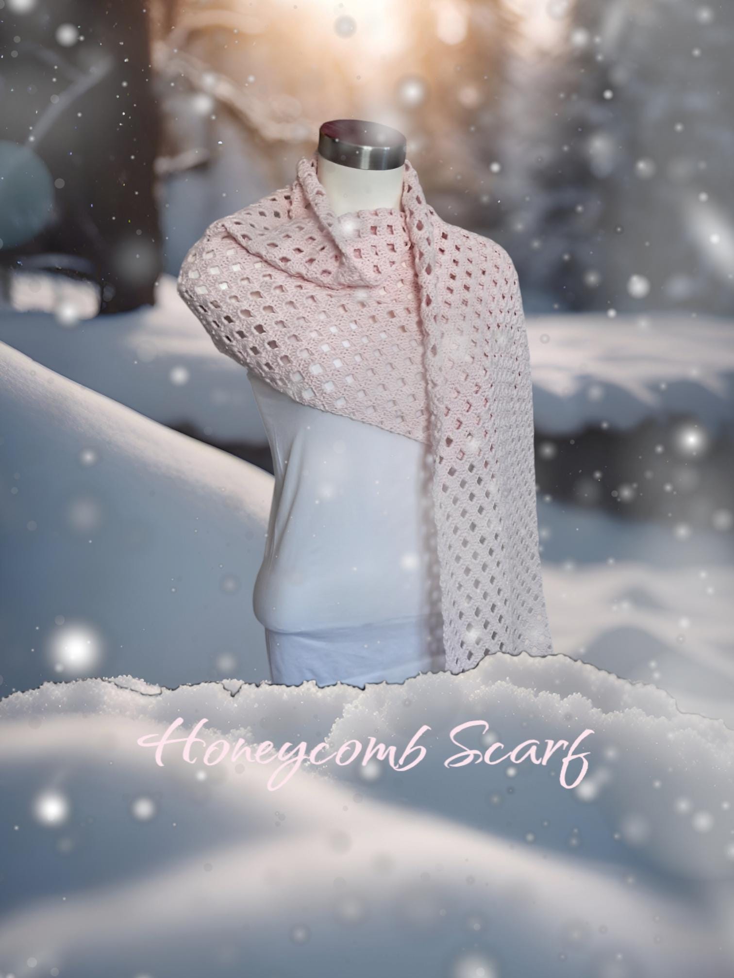 Honeycomb Crochet Scarf: Soft Baby Bunny Yarn Shawl - Thumbnail 2