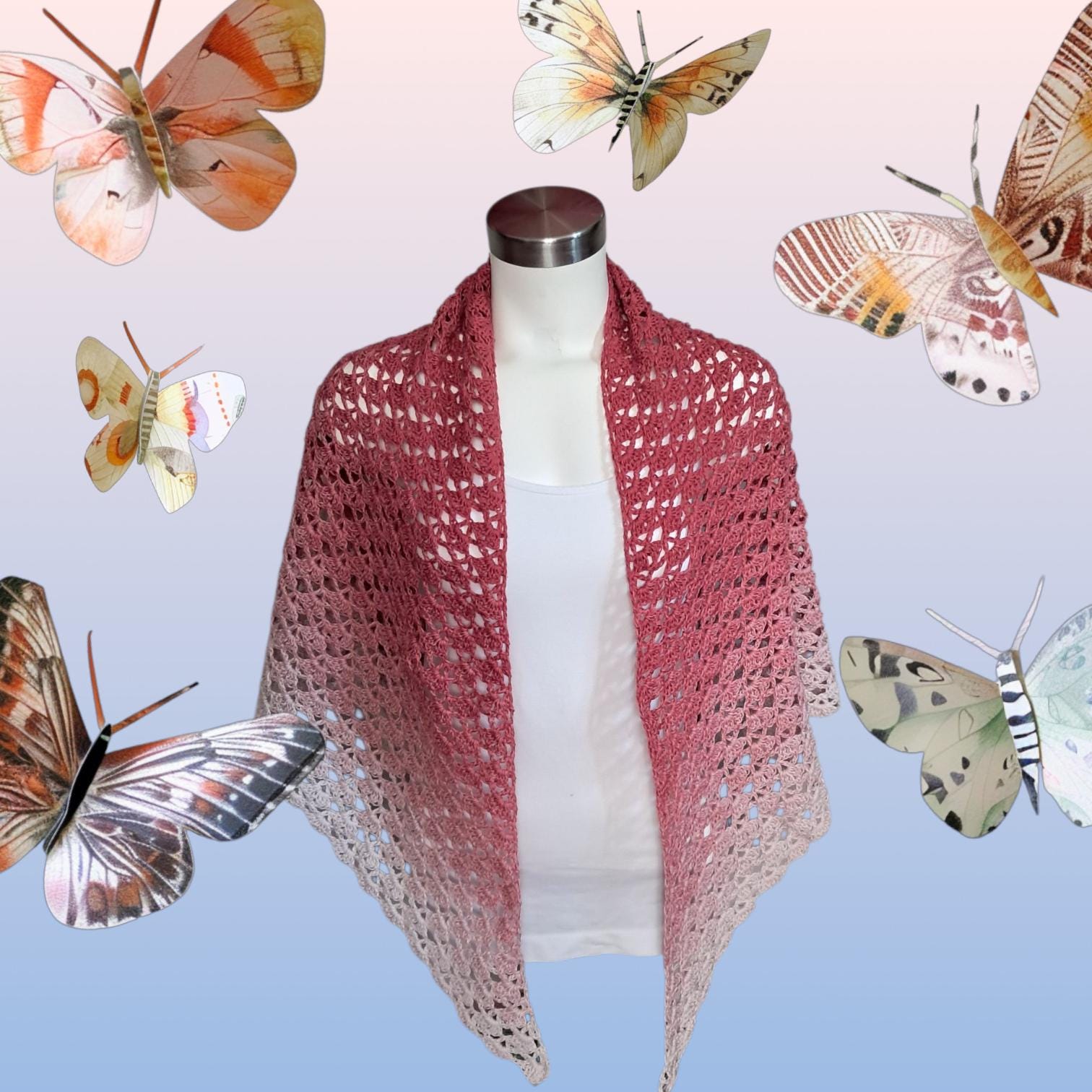 Cotton Iris Shawl - Raspberry Tresses - Fiber Spider Design - Thumbnail 2