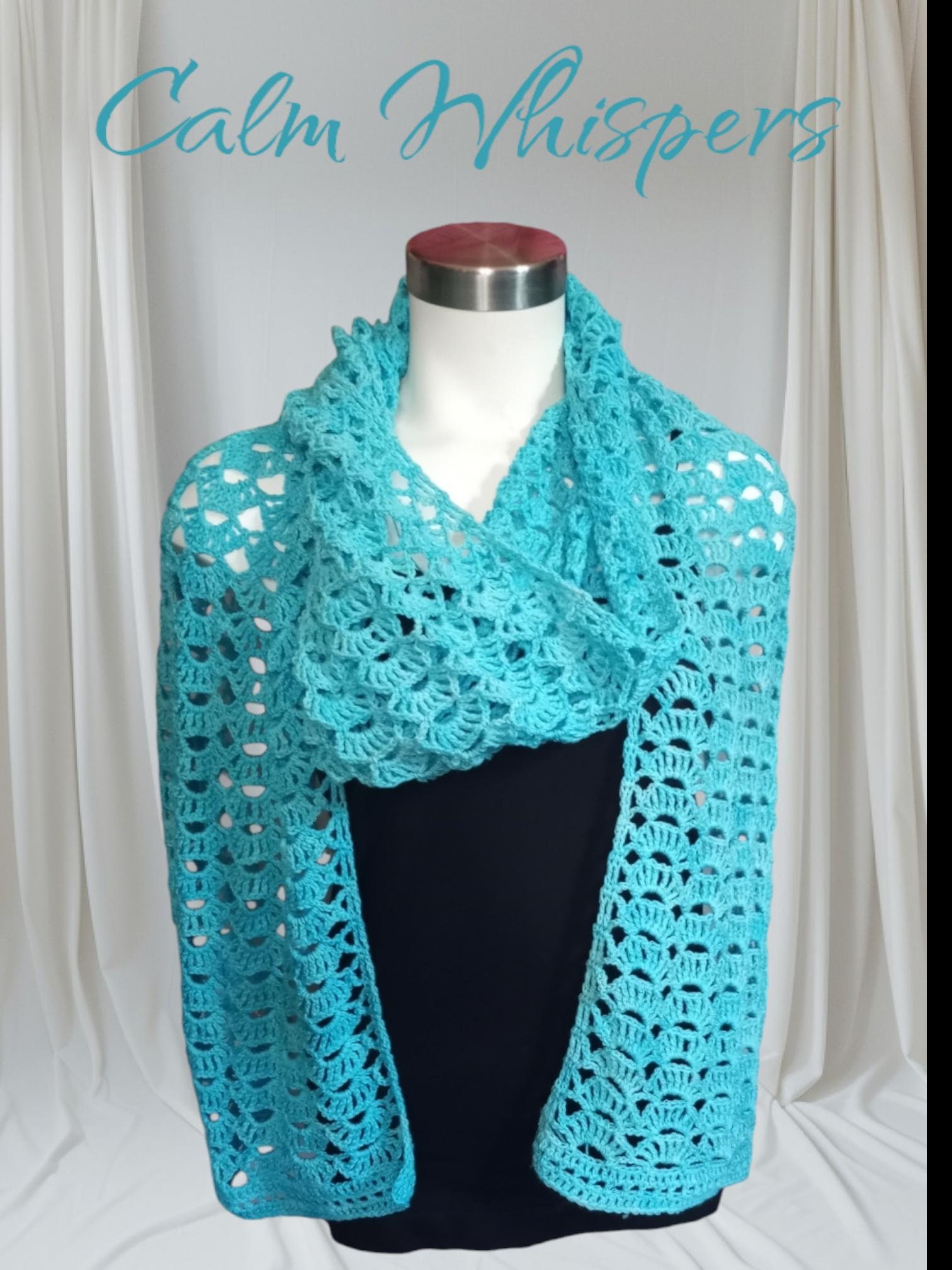Aqua Lacy Summer Scarf: Hand Crochet Merino Wool Blend