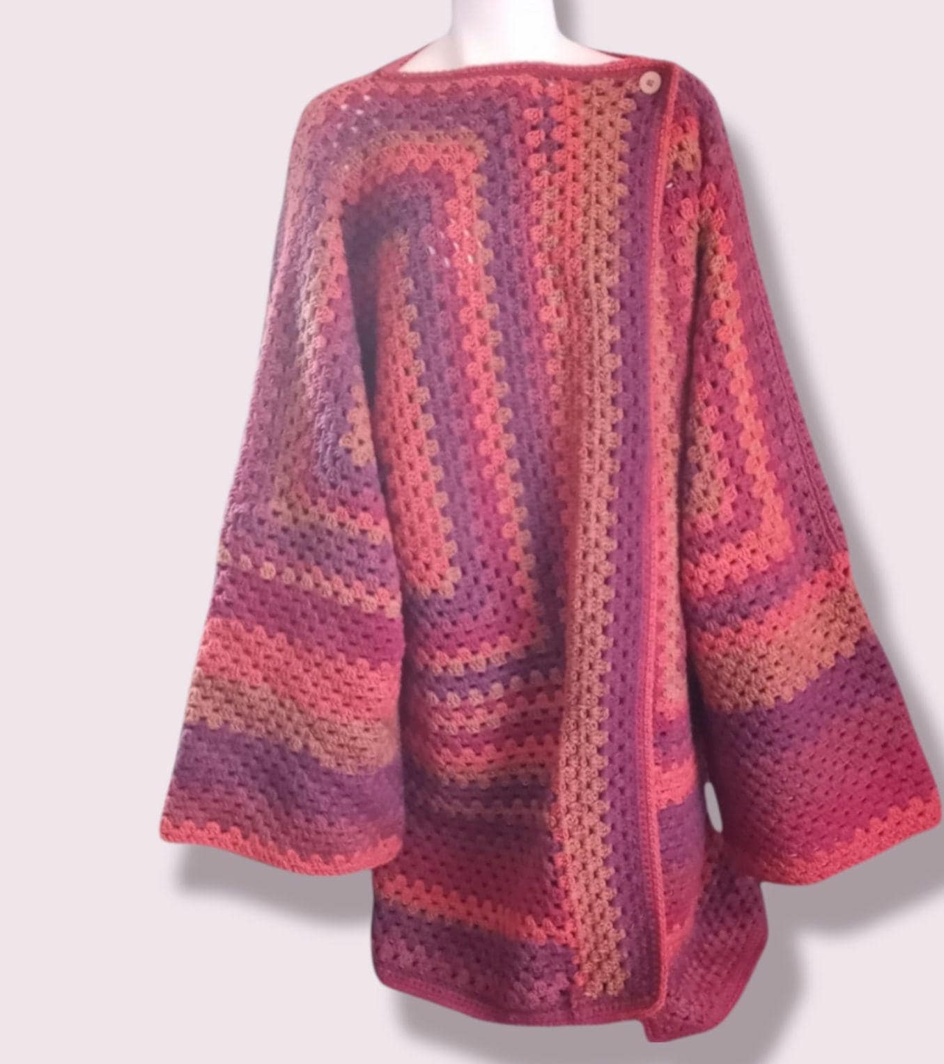 Cranberry Crochet Granny Square Cardigan - Fits up to Size 22