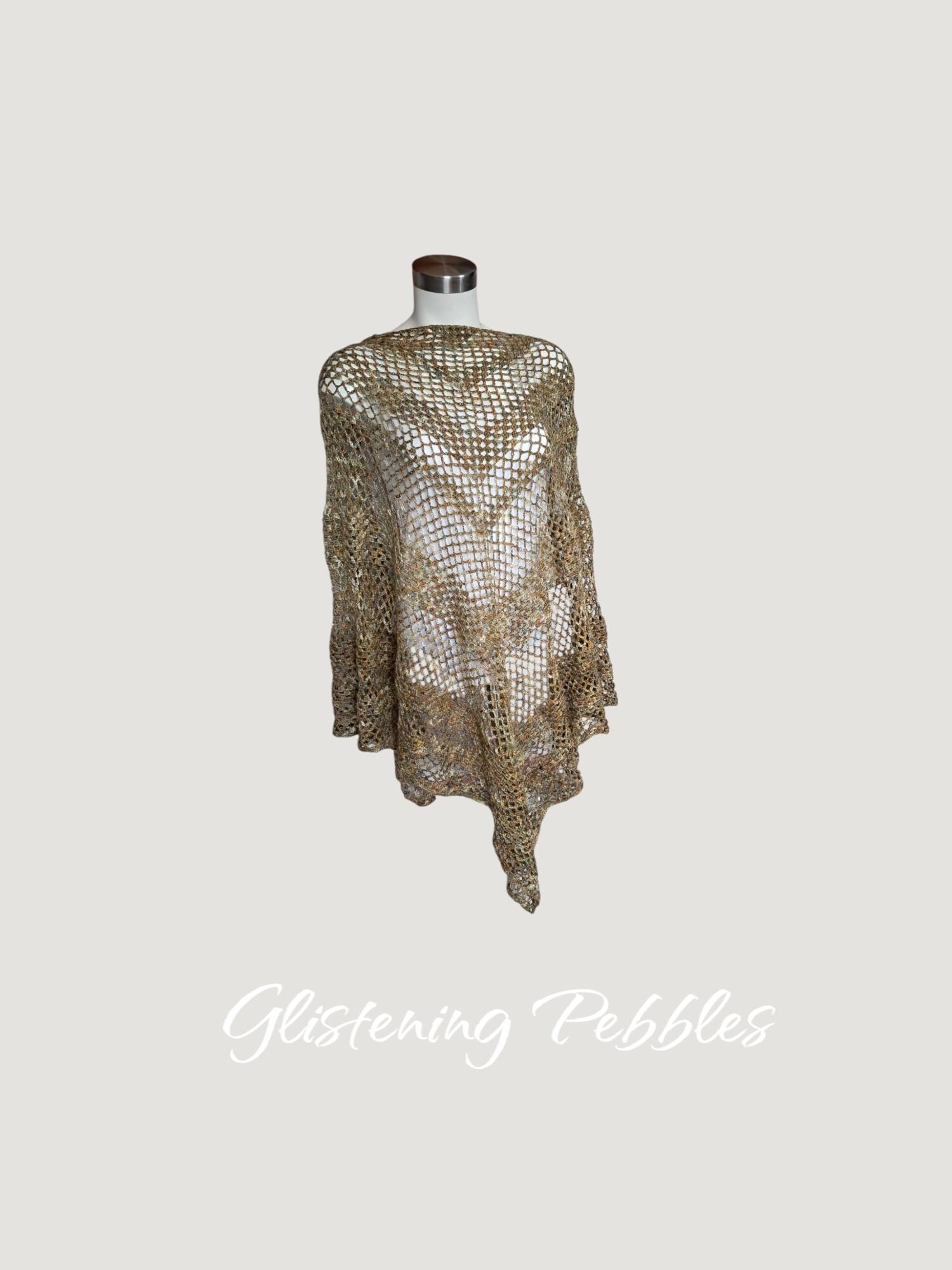 Alpaca Silk Lace Shawl: Glistening Olive, Gold & Orange Granny Stitch - Thumbnail 2